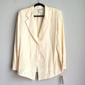 NWT Rumours Light Yellow Vintage White Rosette Detail Boyfriend Blazer Jacket